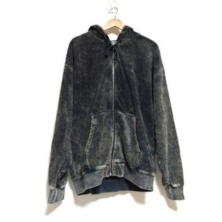 DIESEL(ディーゼル) パーカー サイズM メンズ - 黒 長袖/パイル/ダメージ加工/ジップアップ