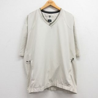 ナイキ(NIKE)のXL★古着 ナイキ NIKE ゴルフ 半袖 ジャケット メンズ ワンポイントロゴ 大きいサイズ Vネック 薄ベージュ カーキ 24may13 中古 アウター ジャンパー ブルゾン(ダッフルコート)