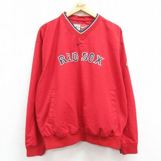 ナイキ(NIKE)のXL★古着 ナイキ NIKE 長袖 ジャケット メンズ 00年代 00s MLB ボストンレッドソックス 大きいサイズ Vネック 赤他 レッド メジャーリーグ ベースボール 野球 24may13 中古 アウター ジャンパー ブルゾン(ダッフルコート)