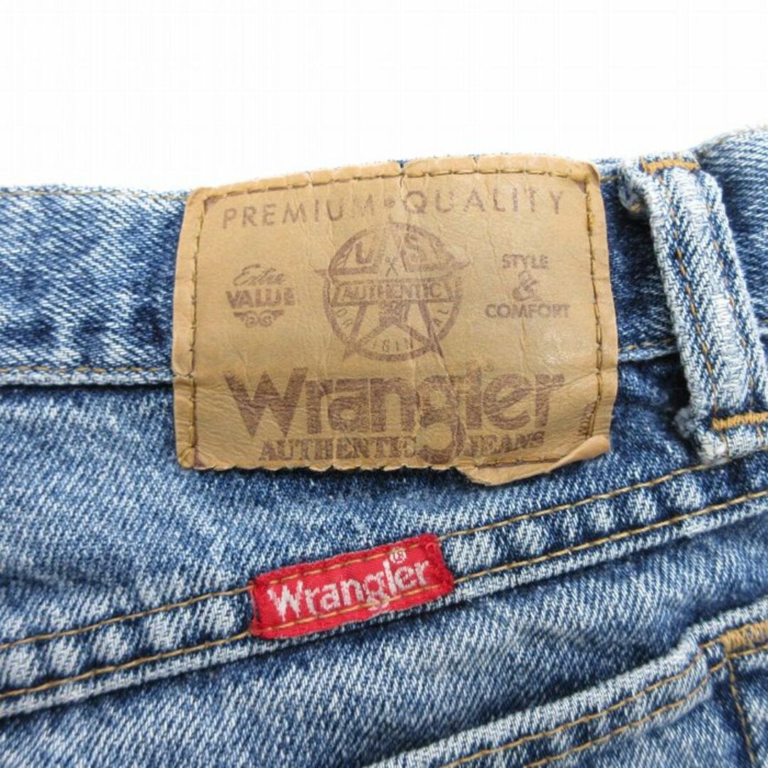 Wrangler(ラングラー)のW32★古着 ラングラー Wrangler ジーンズ メンズ 90年代 90s ヒゲ コットン USA製 紺 ネイビー デニム 24may13 中古 ボトムス ジーパン Gパン ロング パンツ メンズのパンツ(ワークパンツ/カーゴパンツ)の商品写真