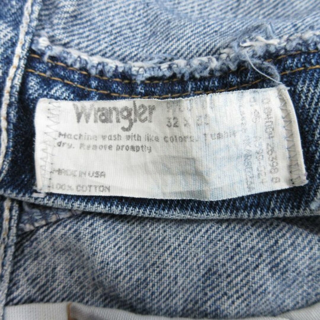 Wrangler(ラングラー)のW32★古着 ラングラー Wrangler ジーンズ メンズ 90年代 90s ヒゲ コットン USA製 紺 ネイビー デニム 24may13 中古 ボトムス ジーパン Gパン ロング パンツ メンズのパンツ(ワークパンツ/カーゴパンツ)の商品写真