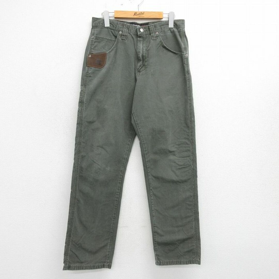 Wrangler(ラングラー)のW30★古着 ラングラー Wrangler パンツ メンズ リップストップ コットン 緑系 グリーン 24may13 中古 ボトムス ロング メンズのパンツ(ワークパンツ/カーゴパンツ)の商品写真