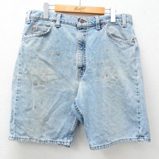 リーバイス(Levi's)のW36★古着 リーバイス Levis 505 ショート パンツ ショーツ メンズ 00年代 00s 紺 ネイビー デニム 24may13 中古 ボトムス 短パン ショーパン ハーフ(ワークパンツ/カーゴパンツ)