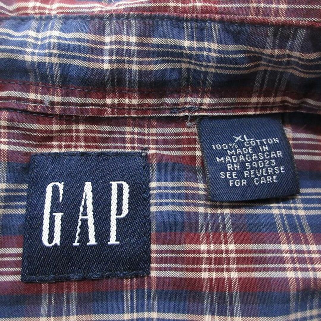 GAP(ギャップ)のXL★古着 ギャップ GAP 長袖 ブランド シャツ メンズ 00年代 00s ロング丈 大きいサイズ コットン ボタンダウン 紺他 ネイビー チェック 24may13 中古 トップス メンズのトップス(シャツ)の商品写真