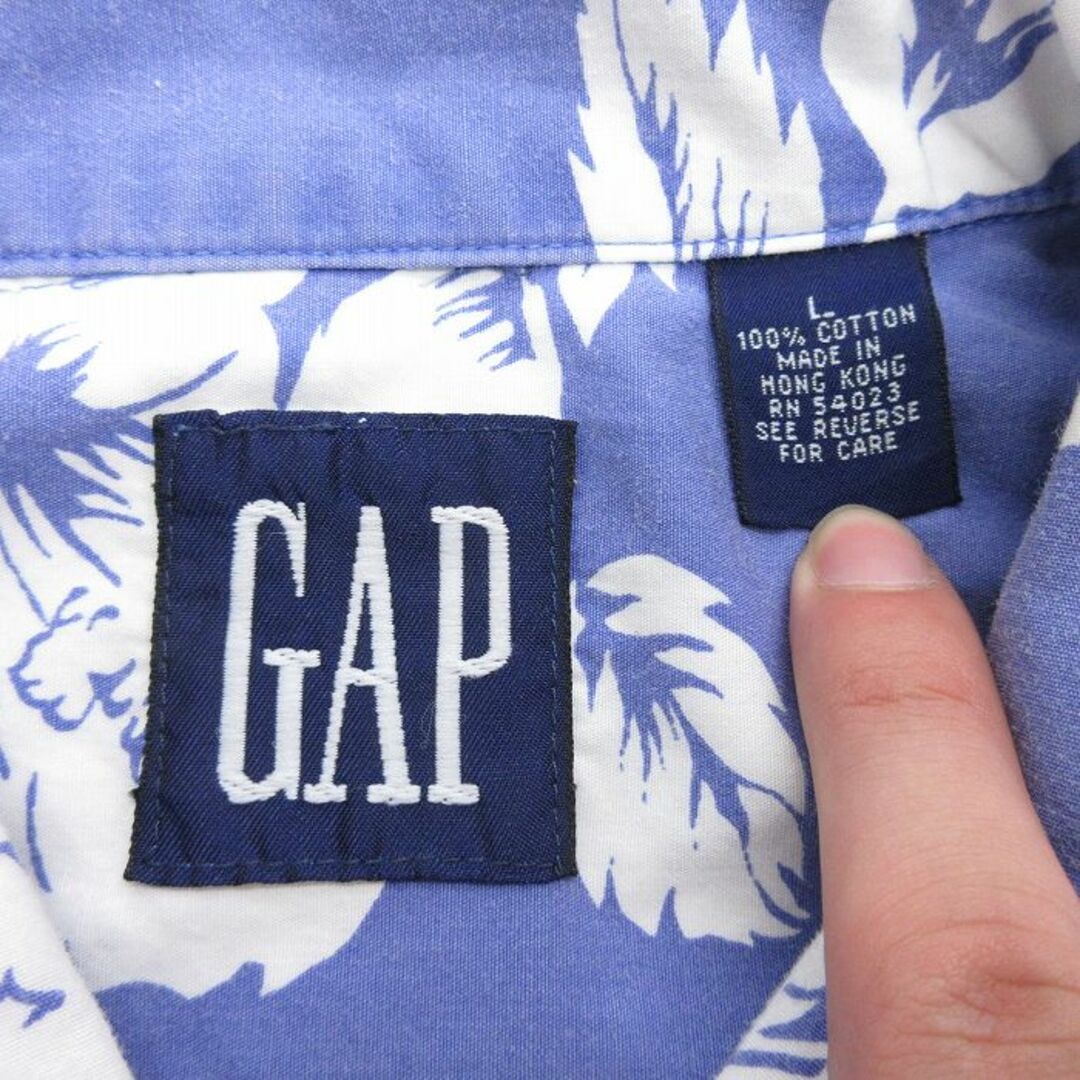 GAP(ギャップ)のXL★古着 ギャップ GAP 半袖 ハワイアン シャツ メンズ 90年代 90s ハイビスカス パイナップル 総柄 大きいサイズ ロング丈 コットン 薄紺他 ネイビー 【spe】 24may13 中古 アロハ トップス メンズのトップス(シャツ)の商品写真