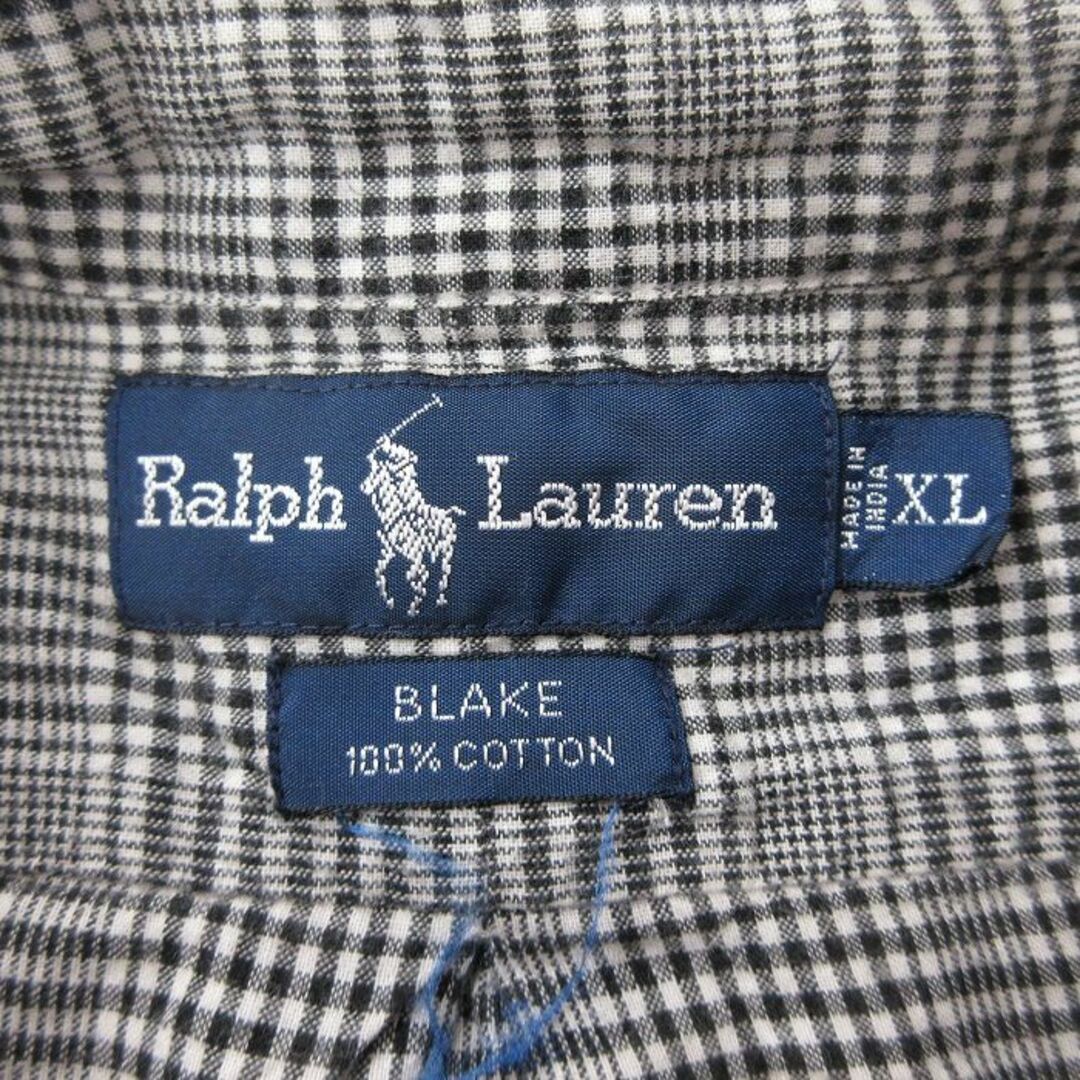 Ralph Lauren(ラルフローレン)のXL★古着 ラルフローレン Ralph Lauren 半袖 ブランド シャツ メンズ 90年代 90s ワンポイントロゴ 大きいサイズ ロング丈 コットン ボタンダウン 黒他 ブラック チェック 【spe】 24may13 中古 トップス メンズのトップス(シャツ)の商品写真