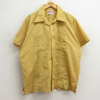 XL★古着 半袖 キューバ シャツ メンズ 80年代 80s 大きいサイズ 開襟 オープンカラー 黄 イエロー 24may13 中古 トップス(シャツ)