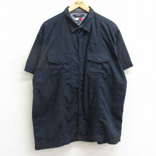 トミーヒルフィガー(TOMMY HILFIGER)のXL★古着 トミーヒルフィガー TOMMY HILFIGER トミージーンズ 半袖 ブランド シャツ メンズ 90年代 90s 大きいサイズ コットン 紺 ネイビー 【spe】 24may13 中古 トップス(シャツ)