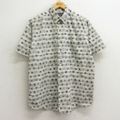 L★古着 半袖 シャツ メンズ 90年代 90s 総柄 コットン ボタンダウン 薄ベージュ他 カーキ 24may13 中古 トップス