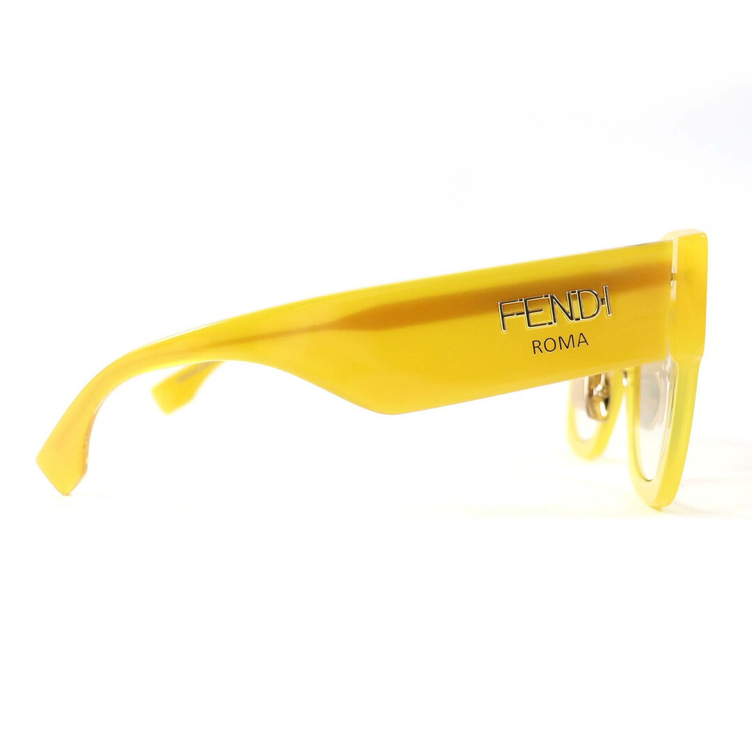 FENDI(フェンディ)の美品△FENDI フェンディ FF0458 Square Sunglasses ロゴ入り アイウェア サングラス イエロー系 52□23 150 ケース付き イタリア製 レディース レディースのファッション小物(サングラス/メガネ)の商品写真