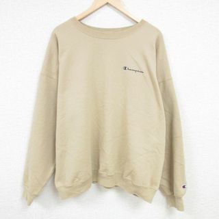 チャンピオン(Champion)のXL★古着 チャンピオン Champion 長袖 スウェット メンズ 00年代 00s ワンポイントロゴ 大きいサイズ クルーネック ベージュ カーキ 24may13 中古 スエット トレーナー トップス(パーカー)