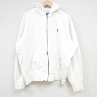 XL★古着 ラルフローレン Ralph Lauren 長袖 ブランド フルジップ スウェット パーカー メンズ 90年代 90s ワンポイントロゴ 白 ホワイト 24may13 中古 スエット トレーナー トップス