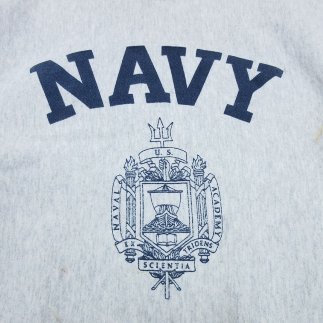 S★古着 長袖 スウェット メンズ 90年代 90s ミリタリー ネイビー NAVY クルーネック USA製 薄グレー 霜降り 24may13 中古 スエット トレーナー トップス メンズのトップス(パーカー)の商品写真