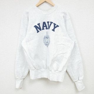 S★古着 長袖 スウェット メンズ 90年代 90s ミリタリー ネイビー NAVY クルーネック USA製 薄グレー 霜降り 24may13 中古 スエット トレーナー トップス(パーカー)