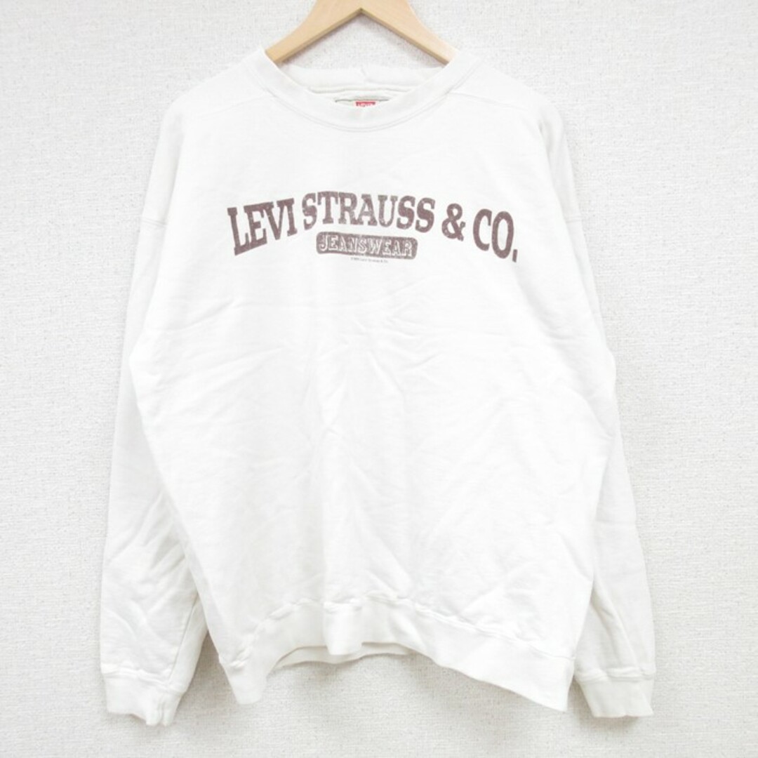 Levi's(リーバイス)のL★古着 リーバイス Levis 長袖 スウェット メンズ 90年代 90s ビッグロゴ クルーネック USA製 白 ホワイト 【spe】 24may13 中古 スエット トレーナー トップス メンズのトップス(パーカー)の商品写真