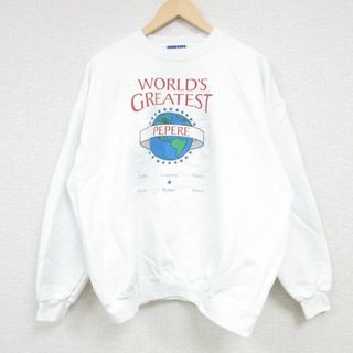 ヘインズ(Hanes)のXL★古着 ヘインズ Hanes 長袖 スウェット メンズ 00年代 00s WORLDS GREATEST 地球 クルーネック 白 ホワイト 24may13 中古 スエット トレーナー トップス(パーカー)