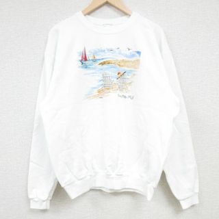 XL★古着 長袖 スウェット メンズ 00年代 00s 海 ヨット アート クルーネック 白 ホワイト 24may13 中古 スエット トレーナー トップス(パーカー)