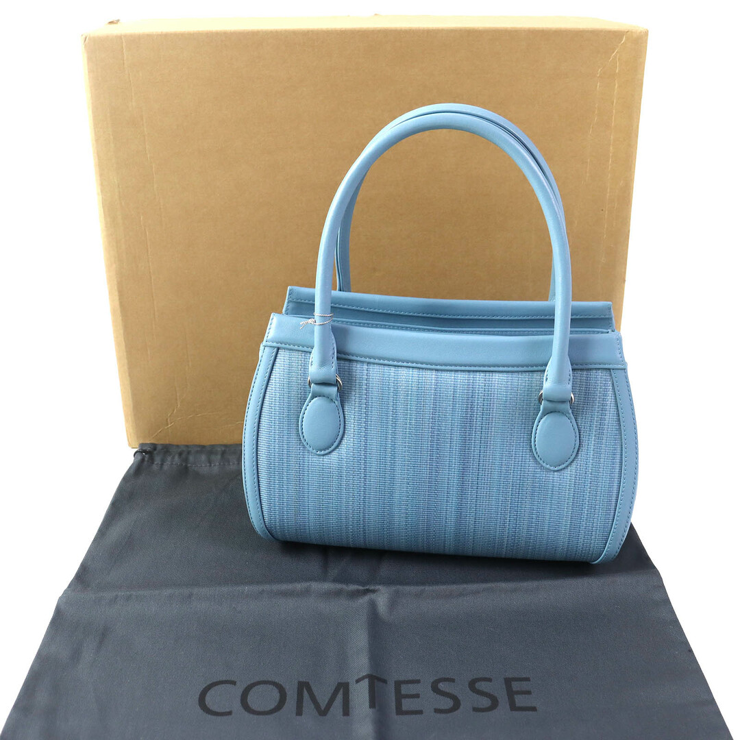 COMTESSE(コンテス)の未使用品△COMTESSE コンテス 7599 レザー使い ホースヘア ハンドバッグ ブルー系 保存袋付き ドイツ製 正規品 レディース レディースのバッグ(ハンドバッグ)の商品写真