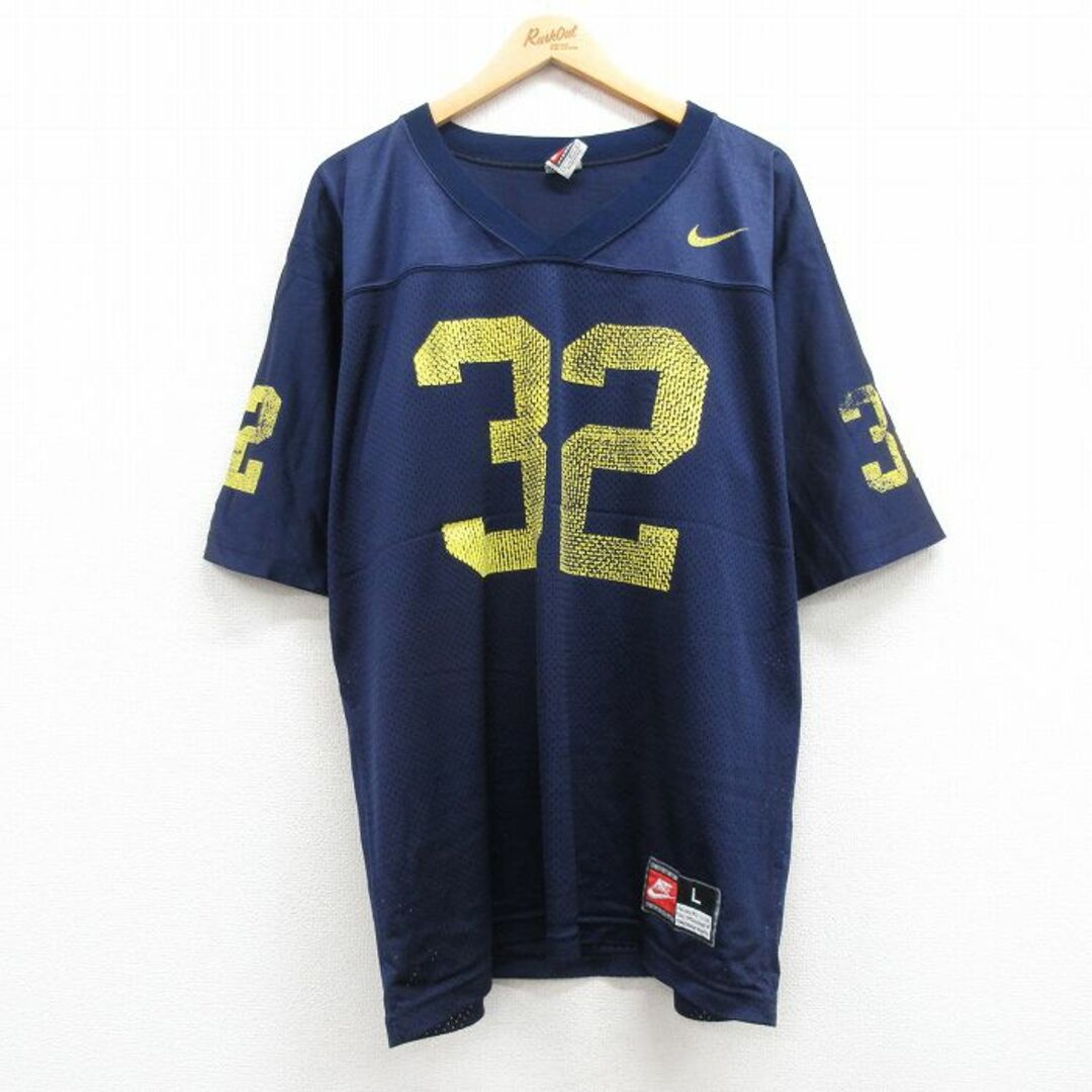 NIKE(ナイキ)のXL★古着 ナイキ NIKE 半袖 ビンテージ フットボール Tシャツ メンズ 90年代 90s 32 メッシュ地 大きいサイズ Vネック 紺 ネイビー 【spe】 24may13 中古 メンズのトップス(Tシャツ/カットソー(半袖/袖なし))の商品写真