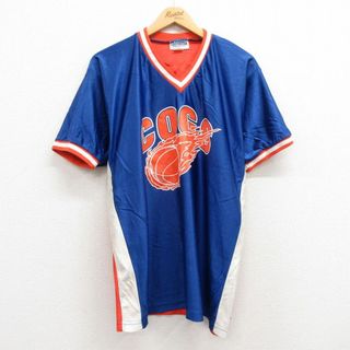 XL★古着 半袖 ビンテージ Tシャツ メンズ 90年代 90s COGS バスケットボール Vネック USA製 青他 ブルー 24may13 中古(Tシャツ/カットソー(半袖/袖なし))