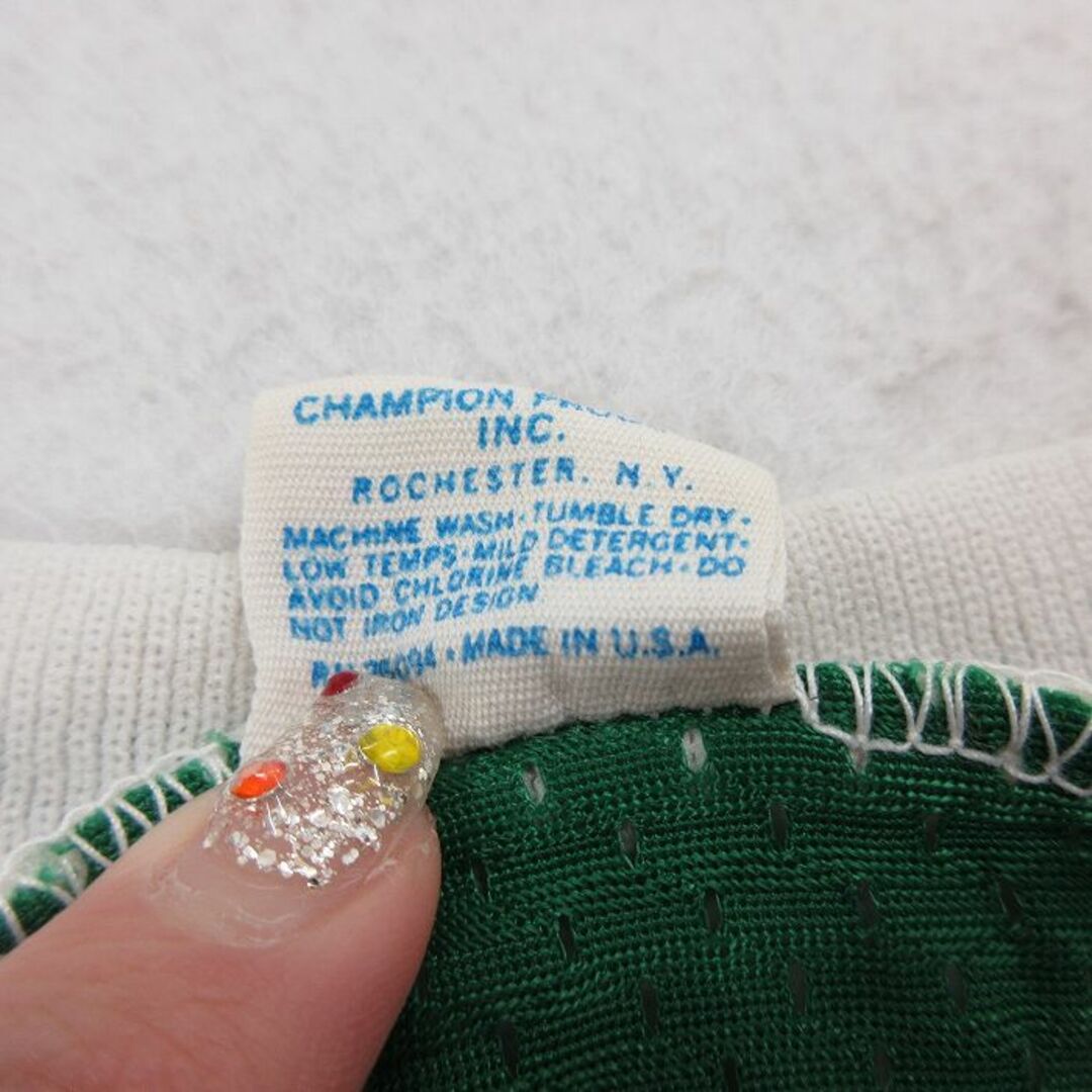 Champion(チャンピオン)のXL★古着 チャンピオン champion 半袖 ビンテージ Tシャツ メンズ 70年代 70s ミシガン メッシュ地 ラグラン Vネック USA製 緑 グリーン 24may13 中古 メンズのトップス(Tシャツ/カットソー(半袖/袖なし))の商品写真