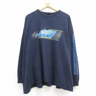 スターター(STARTER)のXL★古着 スターター STARTER 長袖 ビンテージ Tシャツ メンズ 00年代 00s ビッグロゴ 大きいサイズ コットン クルーネック 紺 ネイビー 【spe】 24may13 中古(Tシャツ/カットソー(半袖/袖なし))