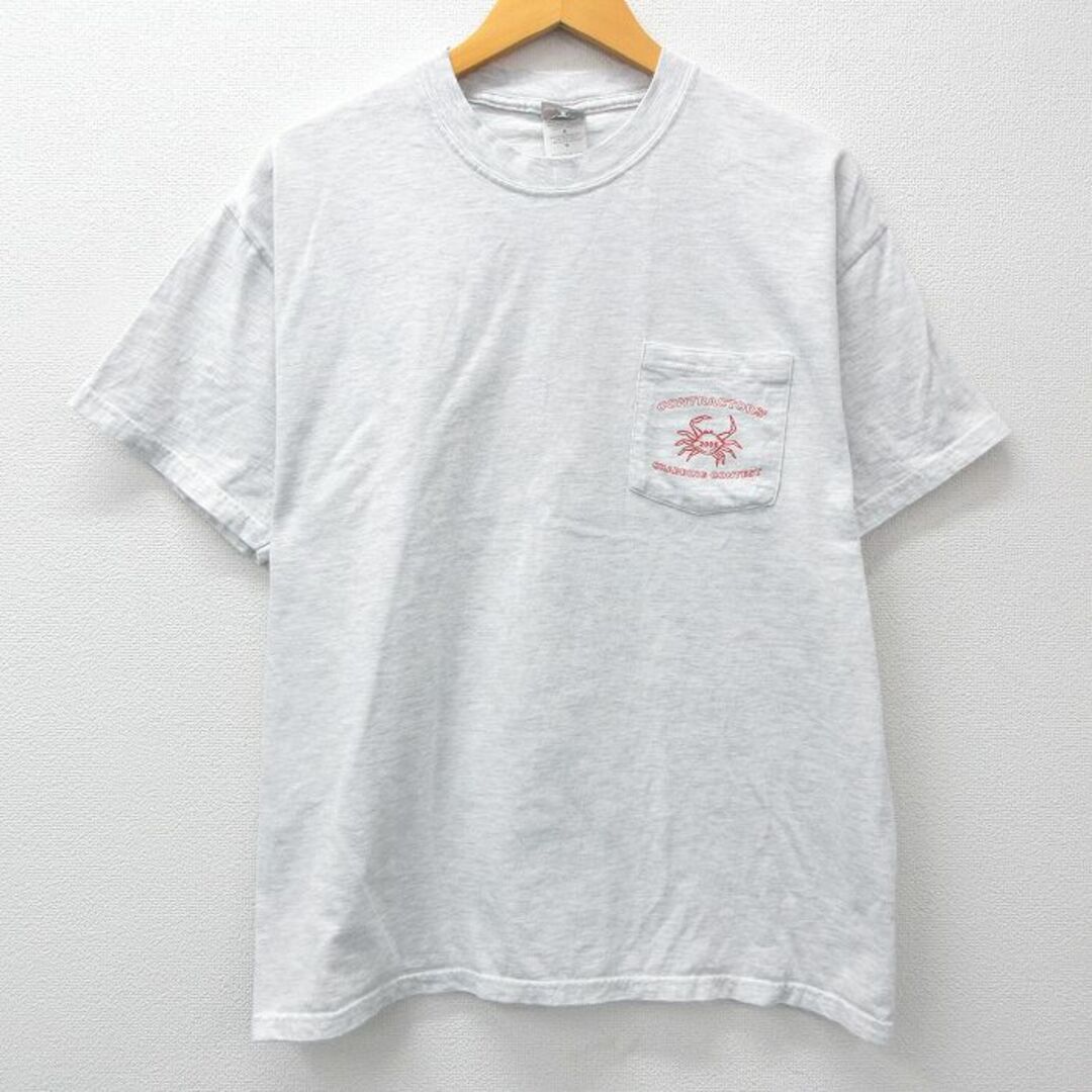 Hanes(ヘインズ)のL★古着 ヘインズ Hanes 半袖 ビンテージ Tシャツ メンズ 00年代 00s カニ 胸ポケット付き クルーネック 薄グレー 霜降り 24may13 中古 メンズのトップス(Tシャツ/カットソー(半袖/袖なし))の商品写真