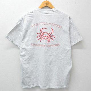 L★古着 ヘインズ Hanes 半袖 ビンテージ Tシャツ メンズ 00年代 00s カニ 胸ポケット付き クルーネック 薄グレー 霜降り 24may13 中古