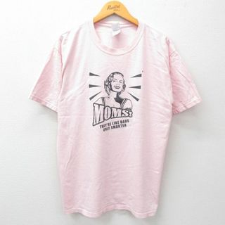 XL★古着 半袖 ビンテージ Tシャツ メンズ 00年代 00s MOMS 女性 コットン クルーネック ピンク 24may13 中古(Tシャツ/カットソー(半袖/袖なし))