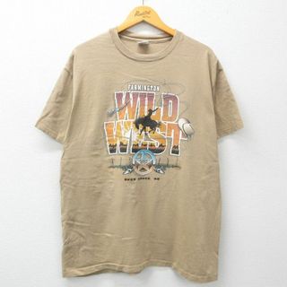 XL★古着 半袖 ビンテージ Tシャツ メンズ 90年代 90s カウボーイ 馬 コットン クルーネック USA製 茶 ブラウン 24may13 中古(Tシャツ/カットソー(半袖/袖なし))