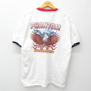 XL★古着 半袖 ビンテージ Tシャツ メンズ 00年代 00s ワシ PHANTOM FIREWORKS コットン クルーネック 白 ホワイト リンガー 24may13 中古(Tシャツ/カットソー(半袖/袖なし))