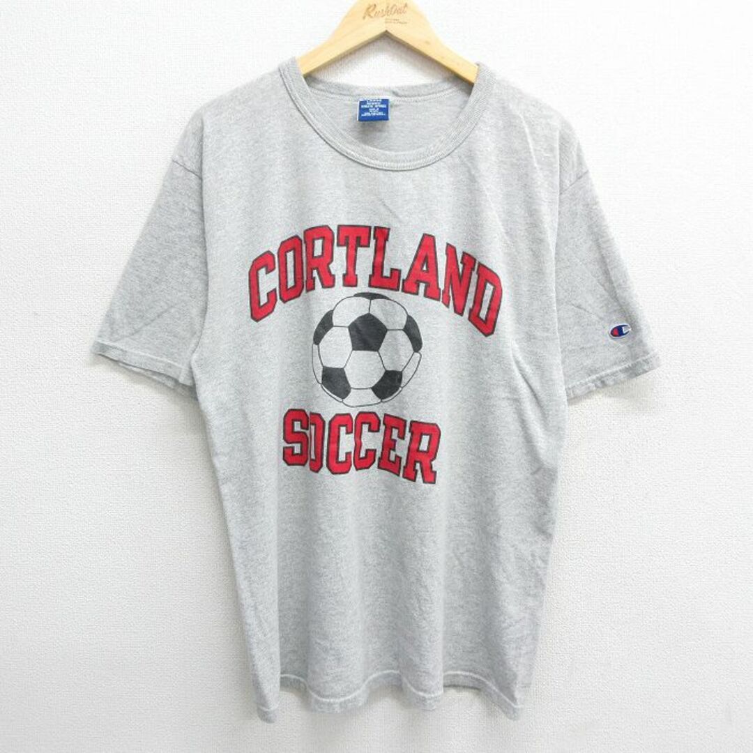 Champion(チャンピオン)のXL★古着 チャンピオン champion 半袖 ビンテージ Tシャツ メンズ 90年代 90s コートランド サッカー クルーネック グレー 霜降り 24may13 中古 メンズのトップス(Tシャツ/カットソー(半袖/袖なし))の商品写真