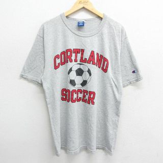 チャンピオン(Champion)のXL★古着 チャンピオン champion 半袖 ビンテージ Tシャツ メンズ 90年代 90s コートランド サッカー クルーネック グレー 霜降り 24may13 中古(Tシャツ/カットソー(半袖/袖なし))