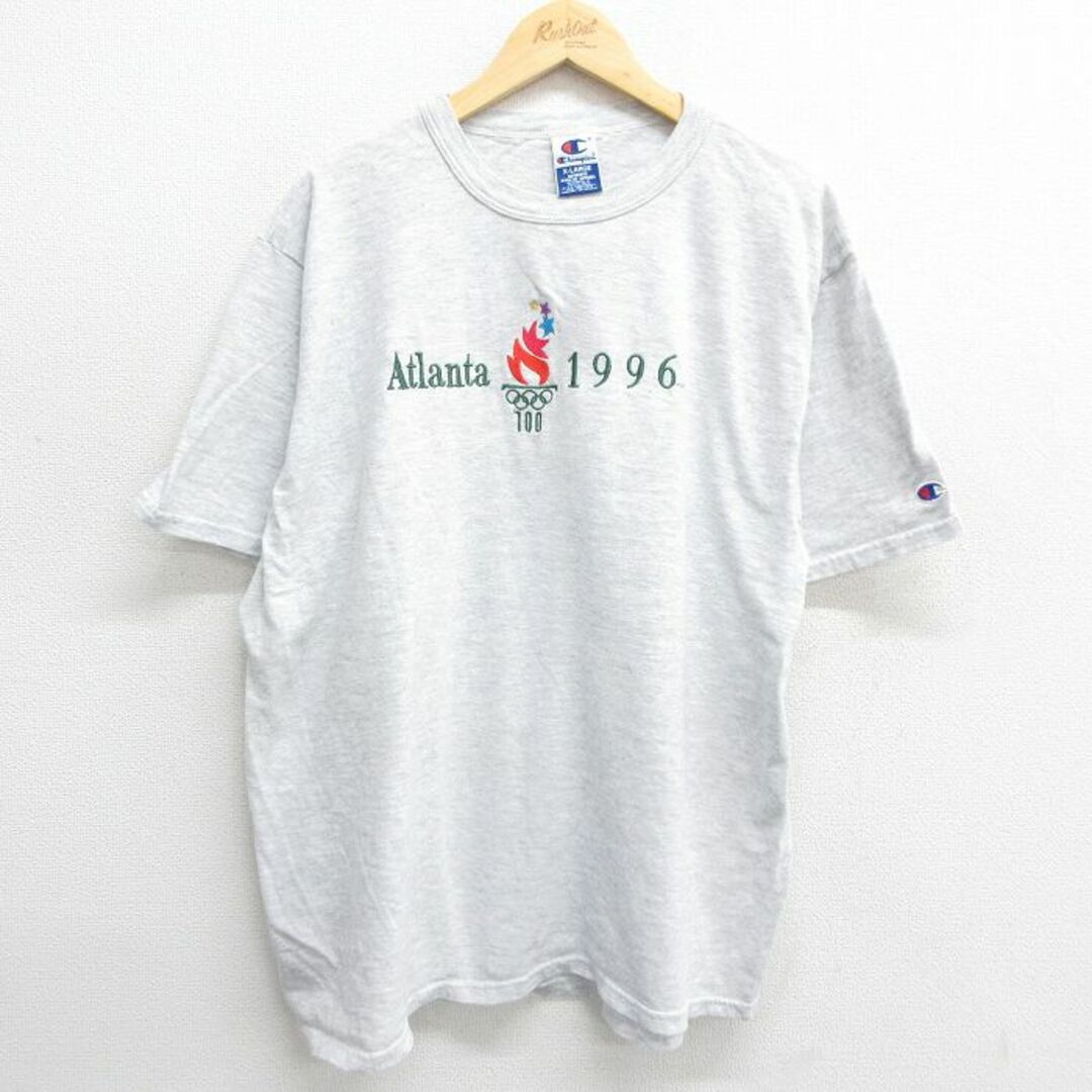 Champion(チャンピオン)のXL★古着 チャンピオン champion 半袖 ビンテージ Tシャツ メンズ 90年代 90s　アトランタ オリンピック 刺繍 大きいサイズ クルーネック 薄グレー 霜降り 24may13 中古 メンズのトップス(Tシャツ/カットソー(半袖/袖なし))の商品写真