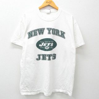 XL★古着 半袖 ビンテージ Tシャツ メンズ 00年代 00s NFL ニューヨークジェッツ クルーネック 白 ホワイト アメフト スーパーボウル 24may13 中古(Tシャツ/カットソー(半袖/袖なし))