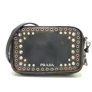 プラダ(PRADA)のPRADA(プラダ) ショルダーバッグ ロゴ ダークブラウン ミニサイズ/ラインストーン/パンチング/グラデーション レザー(ショルダーバッグ)