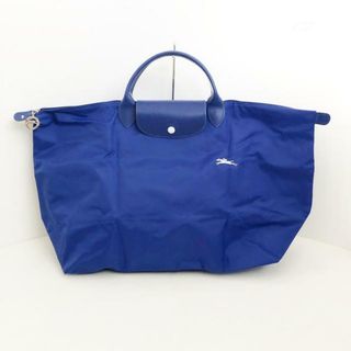 ロンシャン(LONGCHAMP)のLONGCHAMP(ロンシャン) ハンドバッグ美品  ル・プリアージュクラブ ネイビー×白 折りたたみ ナイロン×レザー(ハンドバッグ)