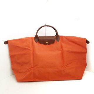 ロンシャン(LONGCHAMP)のLONGCHAMP(ロンシャン) ボストンバッグ美品  ル・プリアージュオリジナル オレンジ×ダークブラウン 折りたたみ/本体ロックなし ナイロン×レザー(ボストンバッグ)