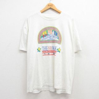 ヘインズ(Hanes)のXL★古着 ヘインズ Hanes 半袖 ビンテージ Tシャツ メンズ 90年代 90s WALK 企業広告 大きいサイズ クルーネック USA製 白 ホワイト 24may13 中古(Tシャツ/カットソー(半袖/袖なし))