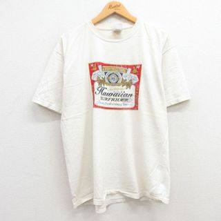 フルーツオブザルーム(FRUIT OF THE LOOM)のXL★古着 フルーツオブザルーム 半袖 ビンテージ Tシャツ メンズ 00年代 00s ハワイ サーフライダー コットン クルーネック 白 ホワイト 24may13 中古(Tシャツ/カットソー(半袖/袖なし))