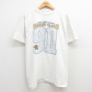 XL★古着 半袖 ビンテージ Tシャツ メンズ 90年代 90s CLASS コットン クルーネック USA製 白 ホワイト 24may13 中古(Tシャツ/カットソー(半袖/袖なし))