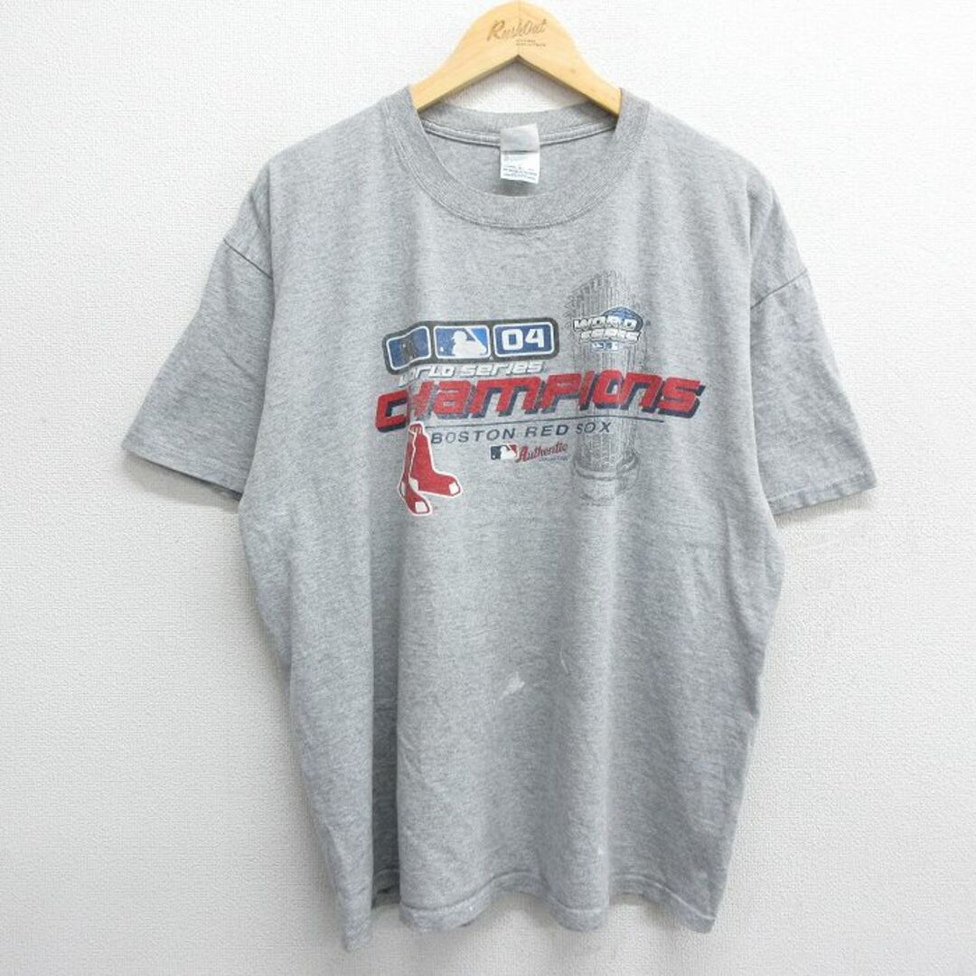 XL★古着 半袖 ビンテージ Tシャツ メンズ 00年代 00s MLB ボストンレッドソックス ワールドシリーズ 大きいサイズ クルーネック グレー 霜降り メジャーリーグ ベースボール 野球 24may13 中古 メンズのトップス(Tシャツ/カットソー(半袖/袖なし))の商品写真