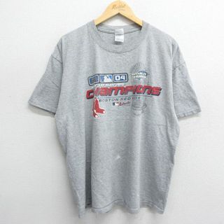 XL★古着 半袖 ビンテージ Tシャツ メンズ 00年代 00s MLB ボストンレッドソックス ワールドシリーズ 大きいサイズ クルーネック グレー 霜降り メジャーリーグ ベースボール 野球 24may13 中古(Tシャツ/カットソー(半袖/袖なし))