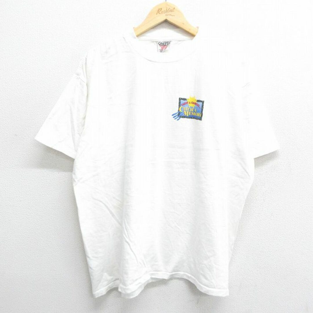 XL★古着 オニータ ONEITA 半袖 ビンテージ Tシャツ メンズ 90年代 90s CARRY カメラ 大きいサイズ コットン クルーネック 白 ホワイト 24may13 中古 メンズのトップス(Tシャツ/カットソー(半袖/袖なし))の商品写真