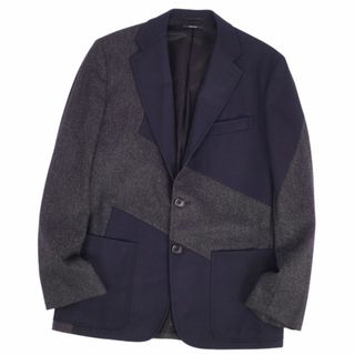 エルメス(Hermes)の美品 エルメス HERMES 22AW ジャケット テーラードジャケット パッチワーク ウール アウター メンズ 48 ネイビー/グレー(テーラードジャケット)