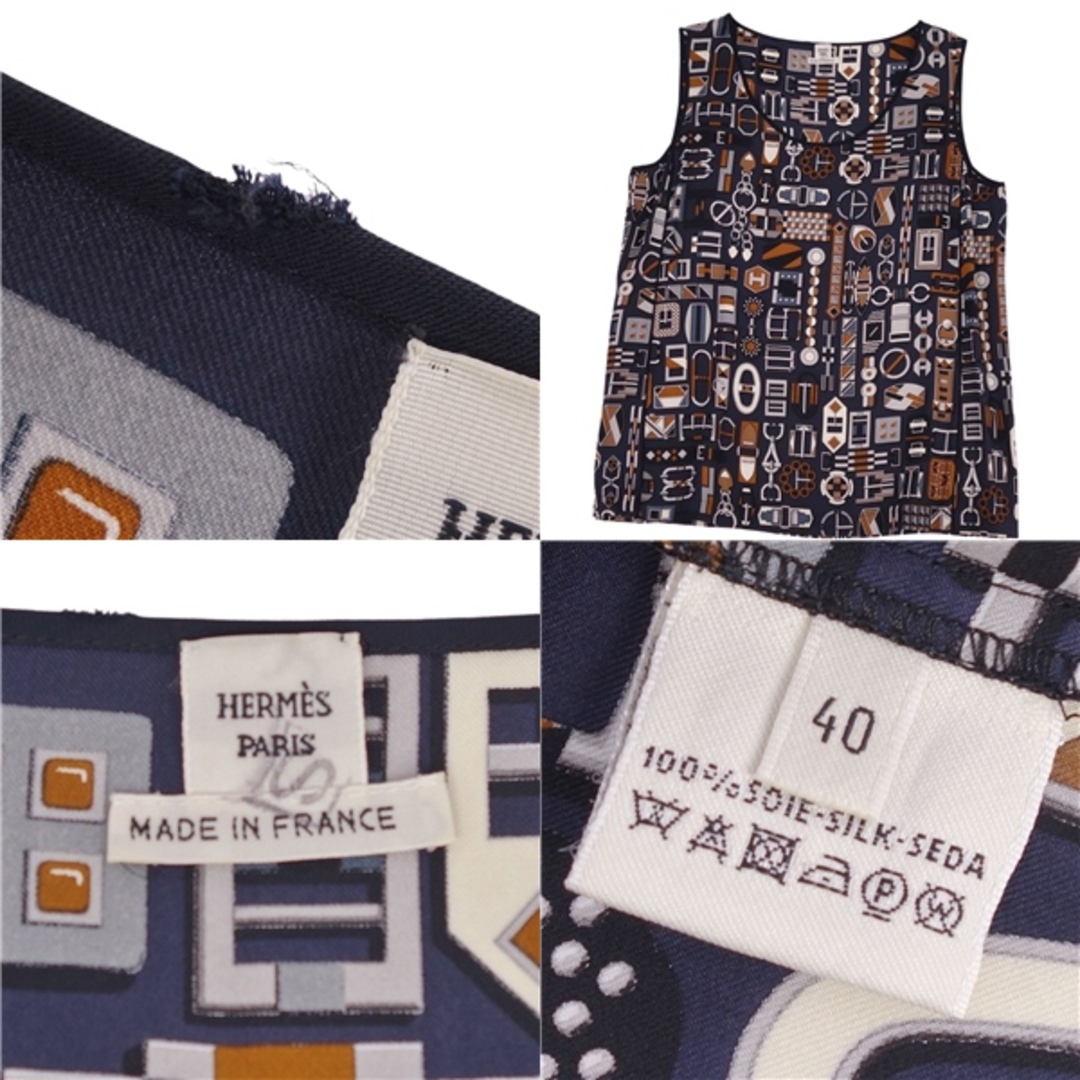 Hermes(エルメス)のエルメス HERMES シャツ ブラウス タンクトップ ノースリーブ 総柄 シルク トップス レディース 40(M相当) マルチカラー レディースのトップス(シャツ/ブラウス(半袖/袖なし))の商品写真