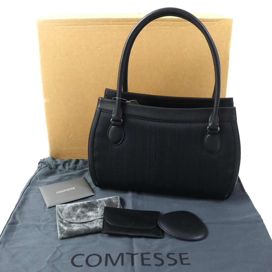 COMTESSE(コンテス)の未使用品△COMTESSE コンテス 7582 ミラー・コインパース付き レザー使い ホースヘア  ハンドバッグ ダークネイビー 保存袋付き ドイツ製 正規品 レディース レディースのバッグ(ハンドバッグ)の商品写真