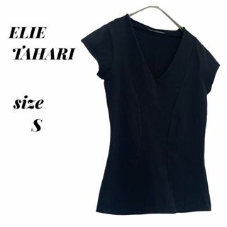 ELIE TAHARI/エリータハリ★Vネック 半袖カットソー  S ブラック(シャツ/ブラウス(半袖/袖なし))