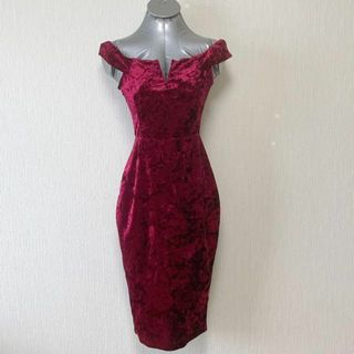 赤 ベロア生地 ワンピース ドレス ワインレッド(ミディアムドレス)