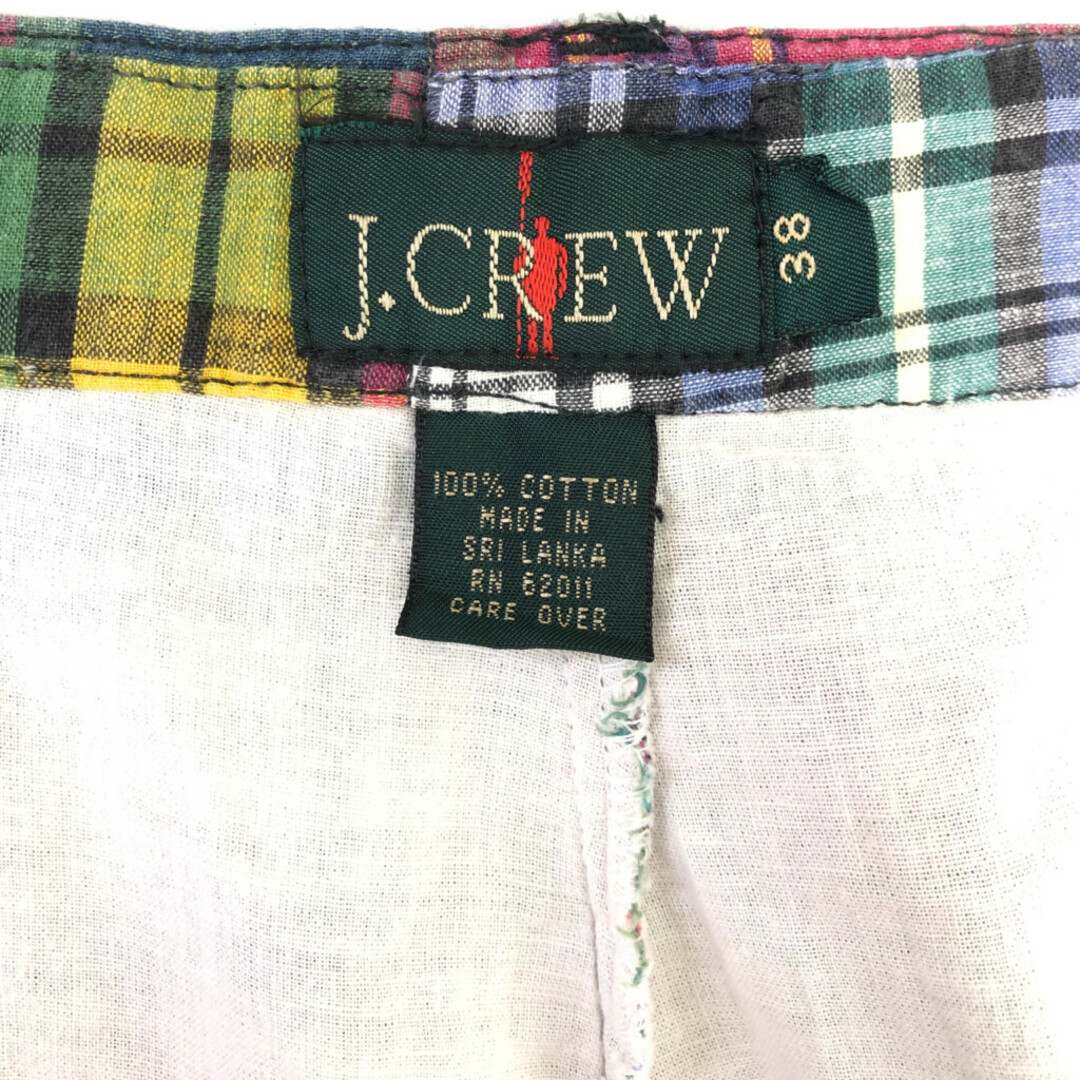 J.Crew(ジェイクルー)の90年代 J.CREW ジェイクルー パッチワーク ショートパンツ 大きいサイズ チェック マルチカラー (メンズ W38) 中古 古着 Q6466 メンズのパンツ(ショートパンツ)の商品写真